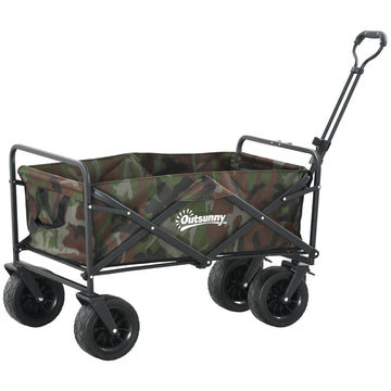 95L Folding Steel Frame Garden Trolley, with Handle - Multicolour