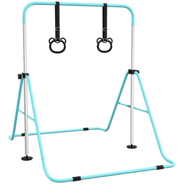 Adjustable Height, Foldable Kids Gymnastics Bar w/ Non-slip Rubber Floor Rings, for 3+ Years, Green