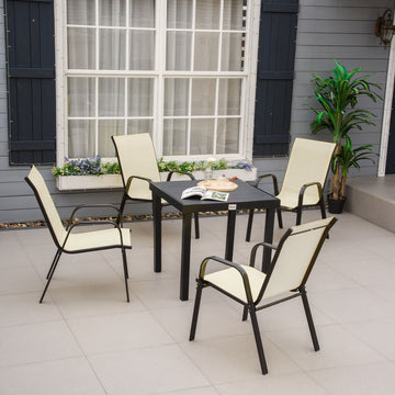 Set of Four Stackable Mesh Seat Chairs - Beige