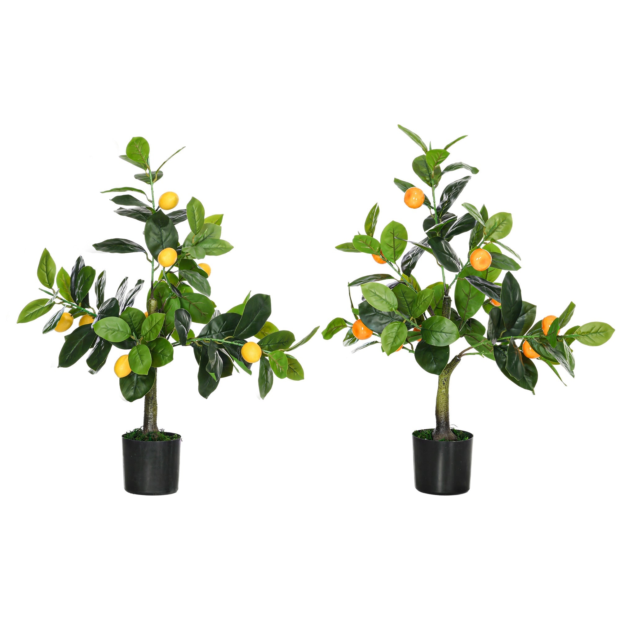 Set of 2 Artificial Plants, Lemon and Orange Tree with Pot, for Home Indoor Decor, 60cm