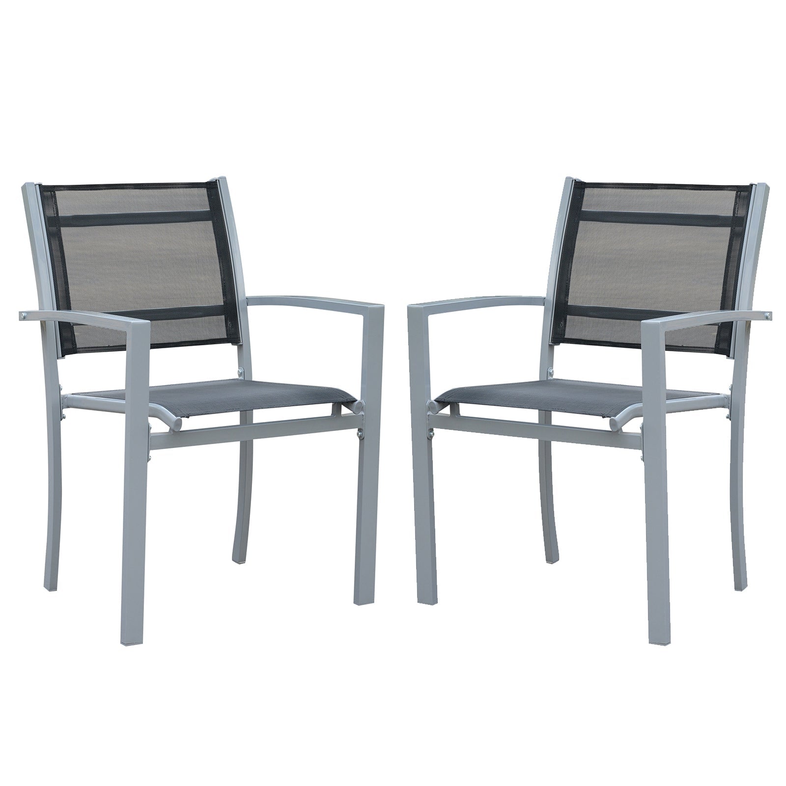 Garden Chairs Set Of 2 Outdoor Chairs with Steel Frame Texteline Seats for Dining Patio Balcony Grey and Black