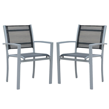Garden Chairs Set Of 2 Outdoor Chairs with Steel Frame Texteline Seats for Dining Patio Balcony Grey and Black