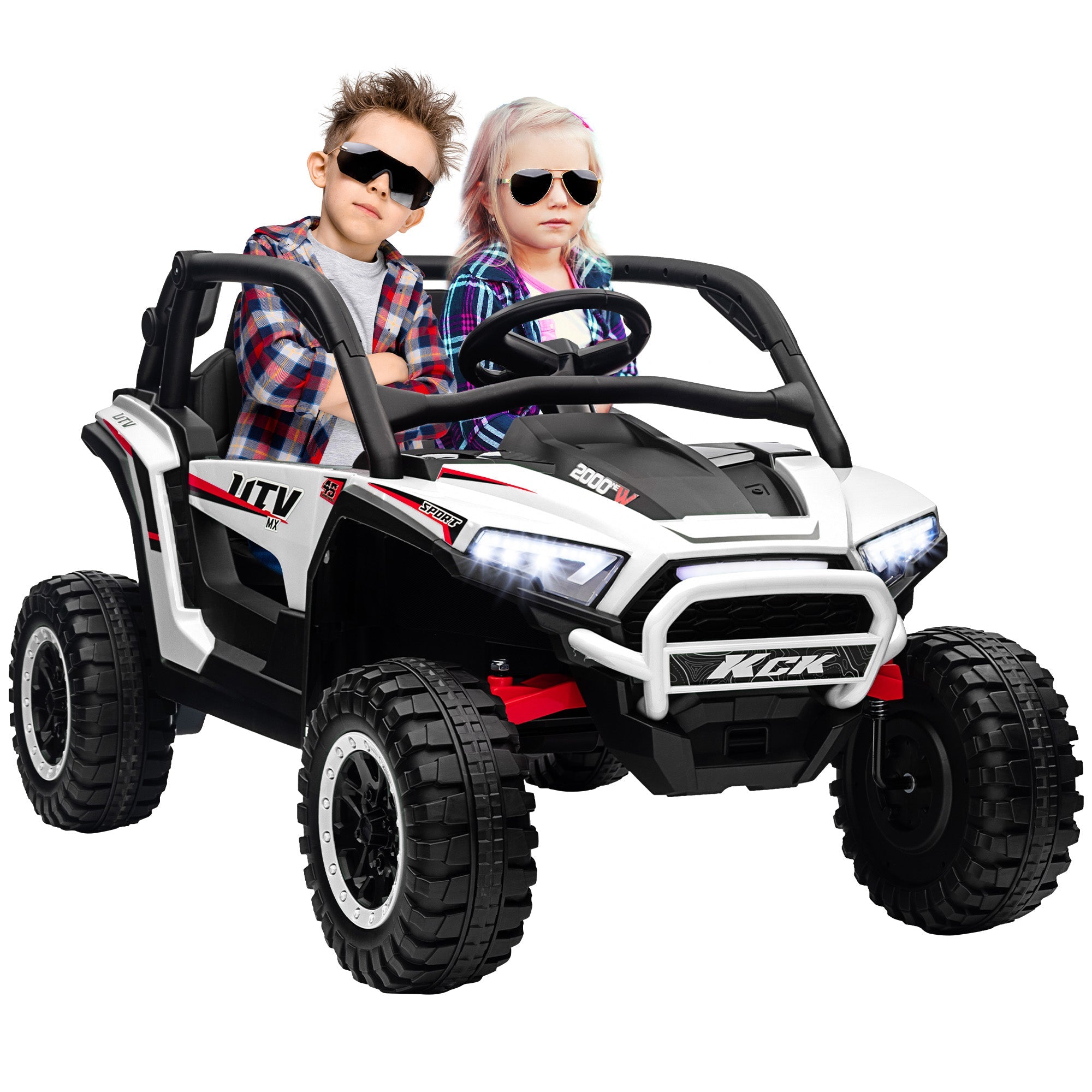 2 Seater 24V 7AH Ride on Truck, Battery Powered Electric Ride On Car w/ Remote, Suspension, 3 Speeds - White