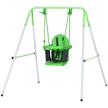 Kids Swing, Steel Nursery Swing, with Seatbelt, High Support Back, Front Guard, for Ages 6-36 Months - Green
