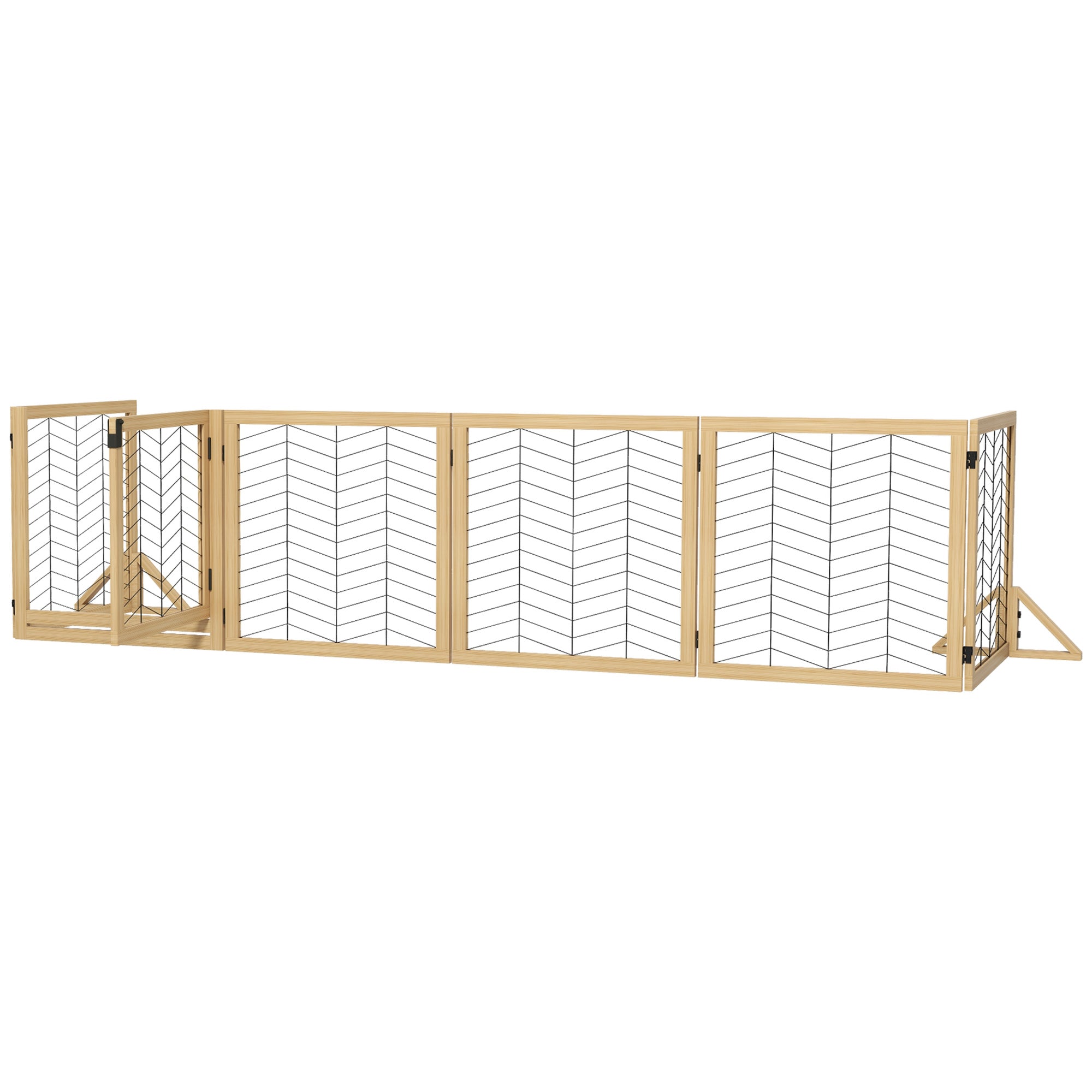 8 Panels Foldable Pet Gate with Support Feet, for House, Doorway, Stairs, Small and Medium Dogs - Natural Wood