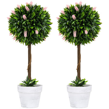 Set of 2 Decorative Artificial Plants Ball Trees with Flower for Home Indoor Outdoor Decor, 60cm ,Pink