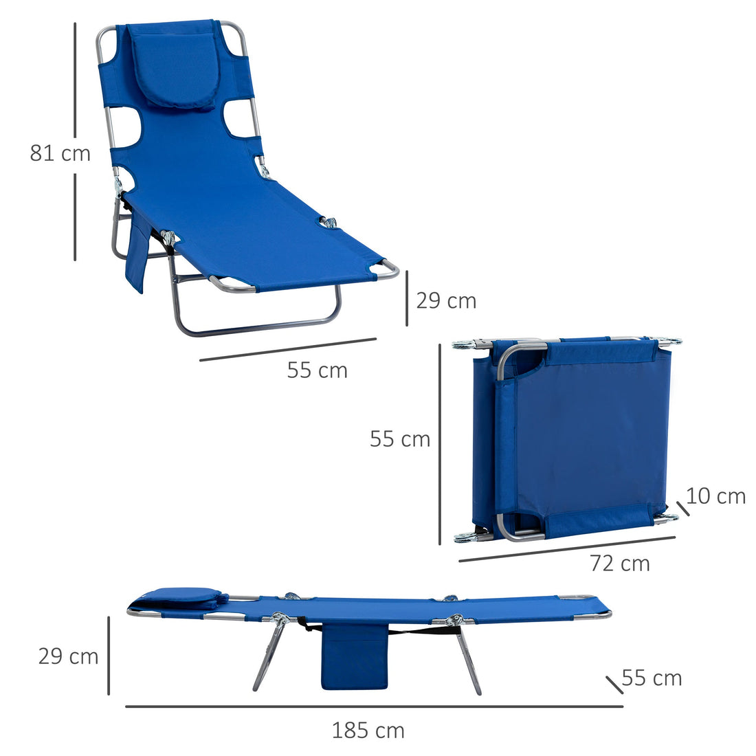 Foldable Sun Lounger with Reading Hole - Blue