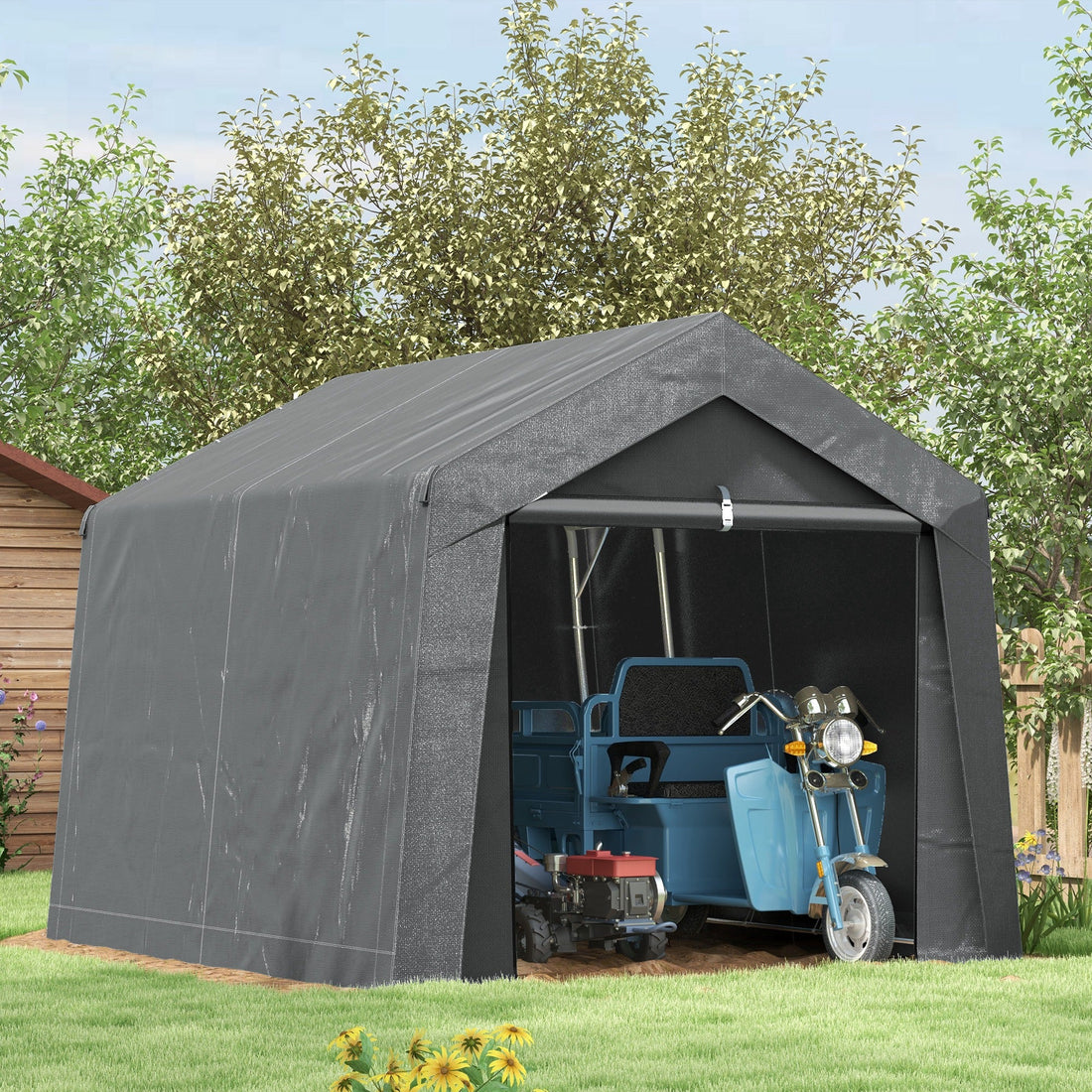 3.6 x 2.1m Portable Outdoor Shed, with Window - Dark Grey
