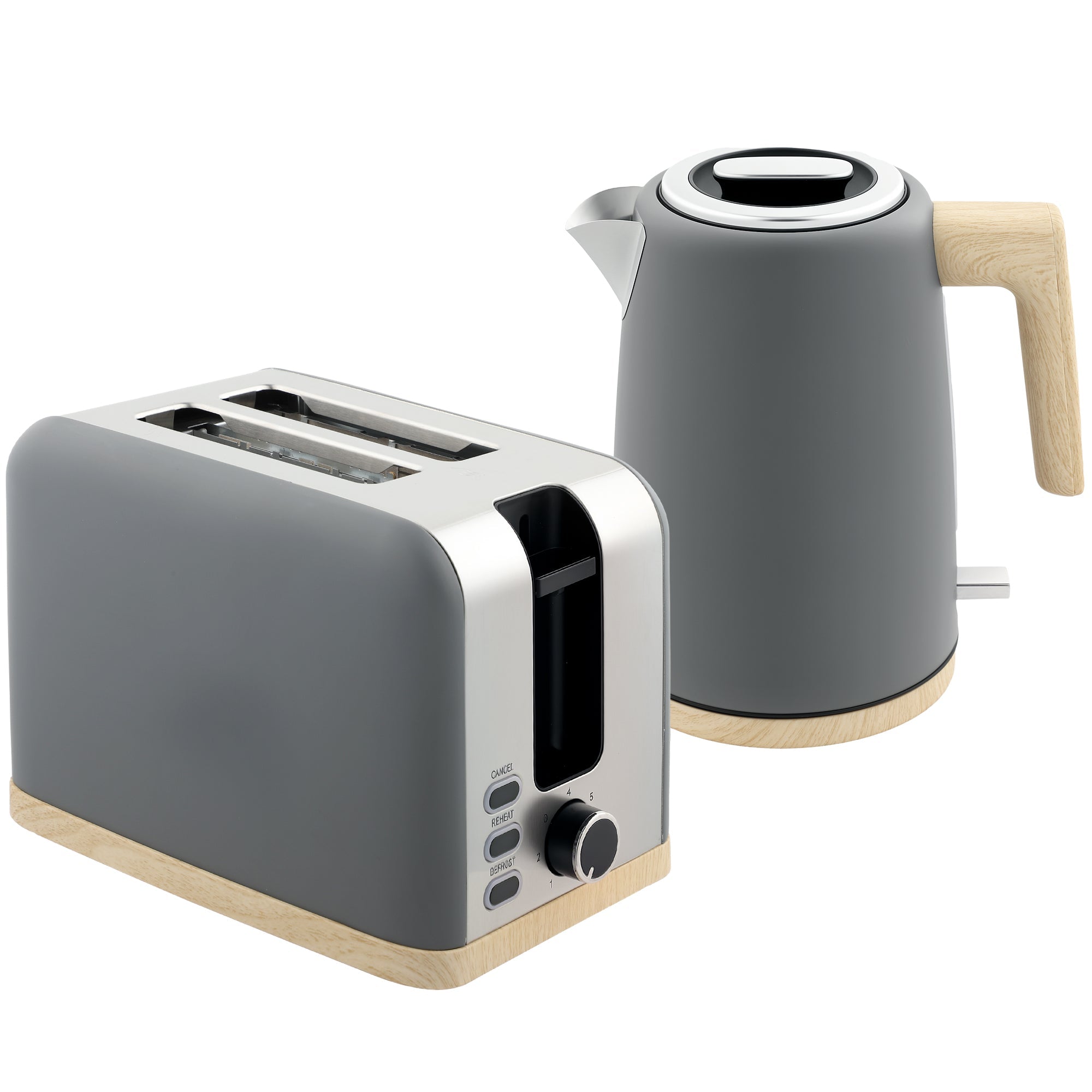 Kettle and Toaster Set, 1.7L 3000W Fast Boil Kettle & 2 Slice Toaster Kitchen Set with 7 Level Browning Controls, Defrost, Reheat, Auto Off, Boil-dry Protection, Grey
