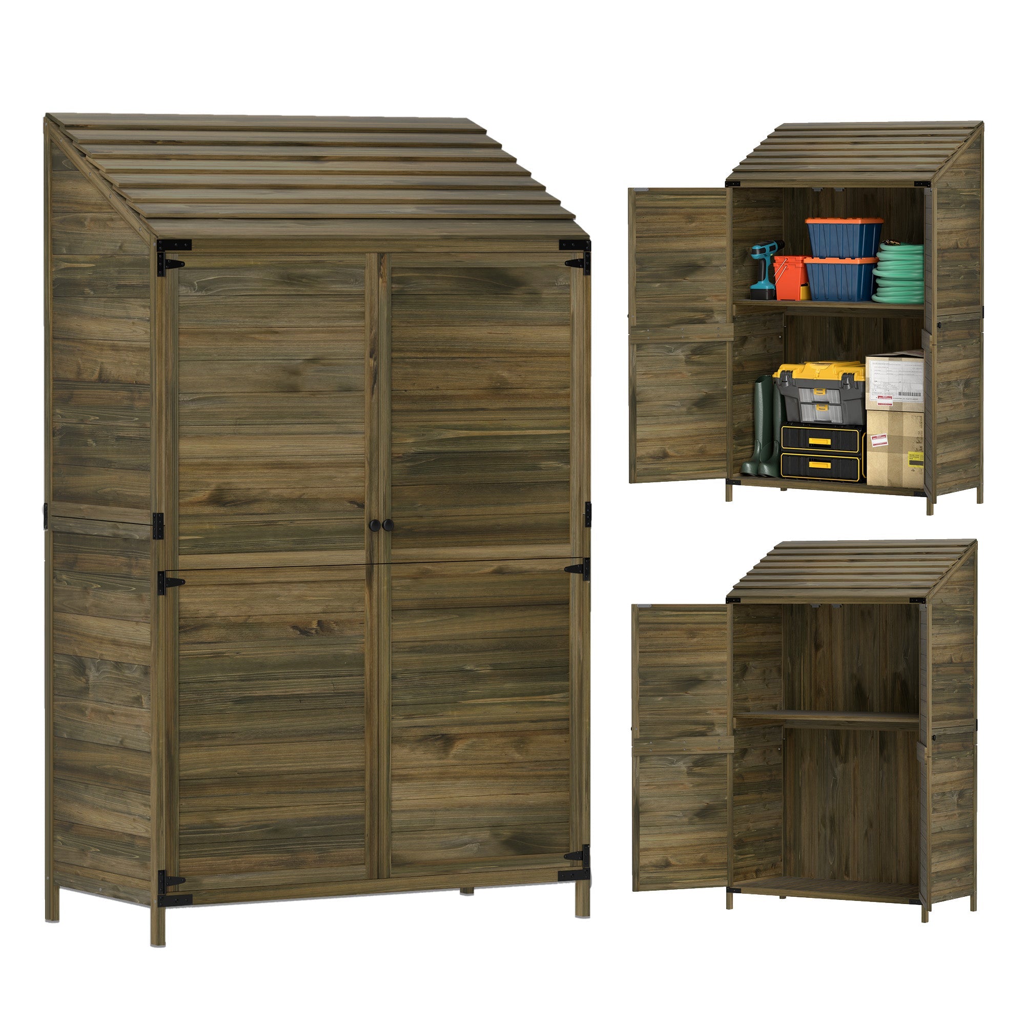 59 x 103.5 cm Two-Tier Wooden Garden Shed - Green