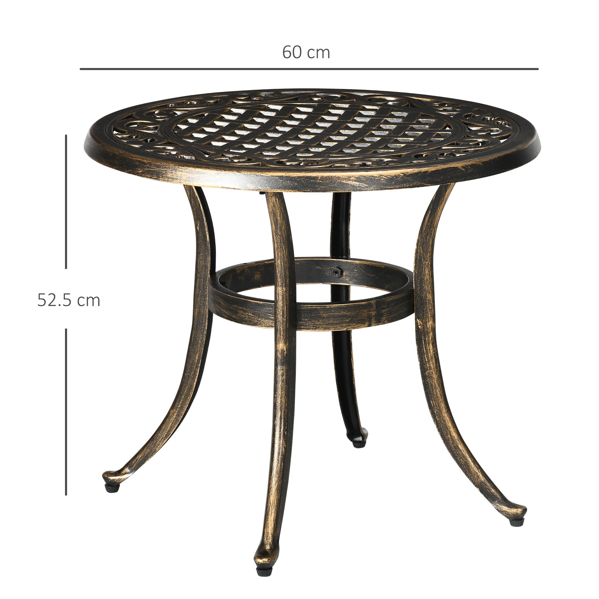 60cm Round Garden Table, Outdoor Hollow Top Design Side Table with Cast Aluminium Frame for Patio, Garden, Balcony, Bronze