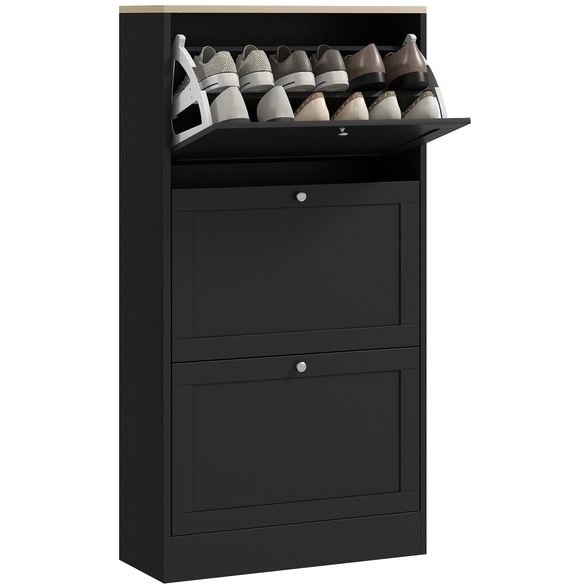 Modern Compact Three-Drawer Shoe Storage Cabinet - Black