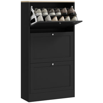 Modern Compact Three-Drawer Shoe Storage Cabinet - Black