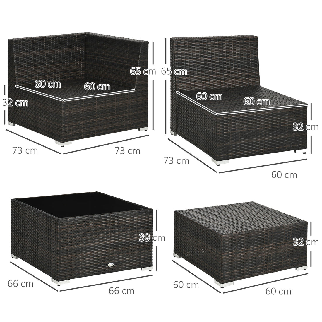 7-Seater PE Rattan Corner Sofa Set, Garden Furniture Set, Patio Wicker Sofa Seater w/ Cushion, Washable Cushion Cover & Tempered Glass Table, Brown