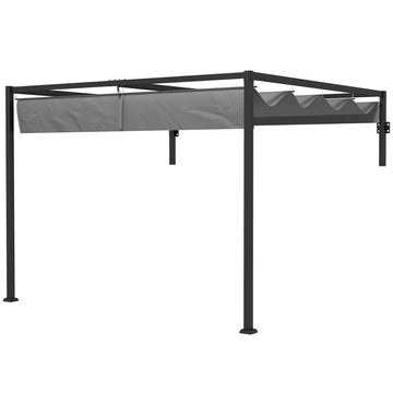 2 x 3(m) Lean To Steel Pergola, with Moving Fabric Canopy - Dark Grey