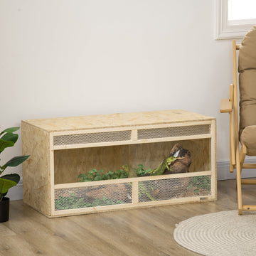 Reptile Terrarium Vivarium Habitat w/ Transparent Sliding Doors, Breathable Mesh, for Lizards, Horned Frogs, Snakes and Chameleons, 100 x 47 x 47cm
