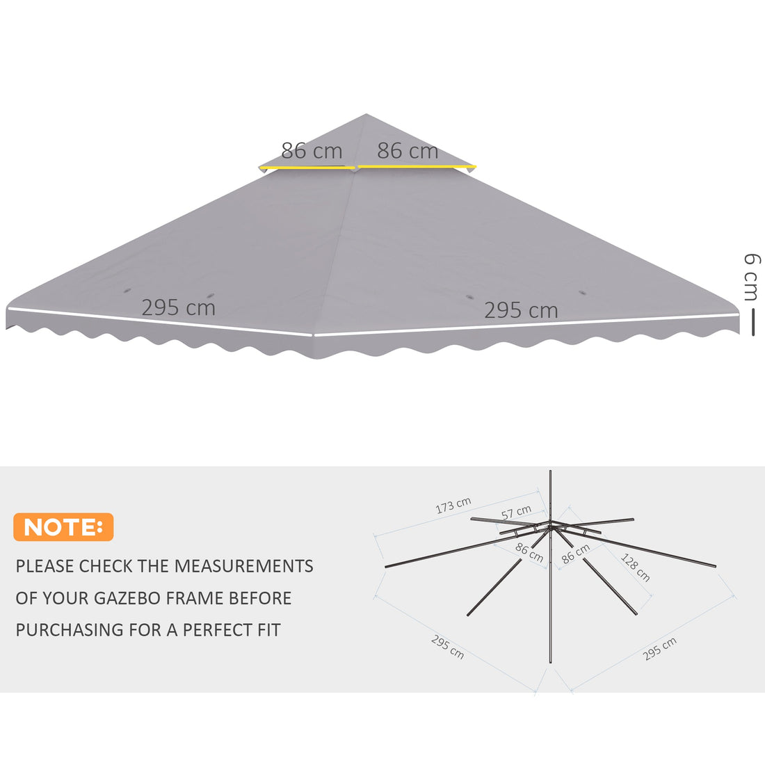 3 x 3 m Gazebo Canopy Replacement Covers, 2 - Tier Gazebo Roof Replacement TOP COVER ONLY, Light Grey