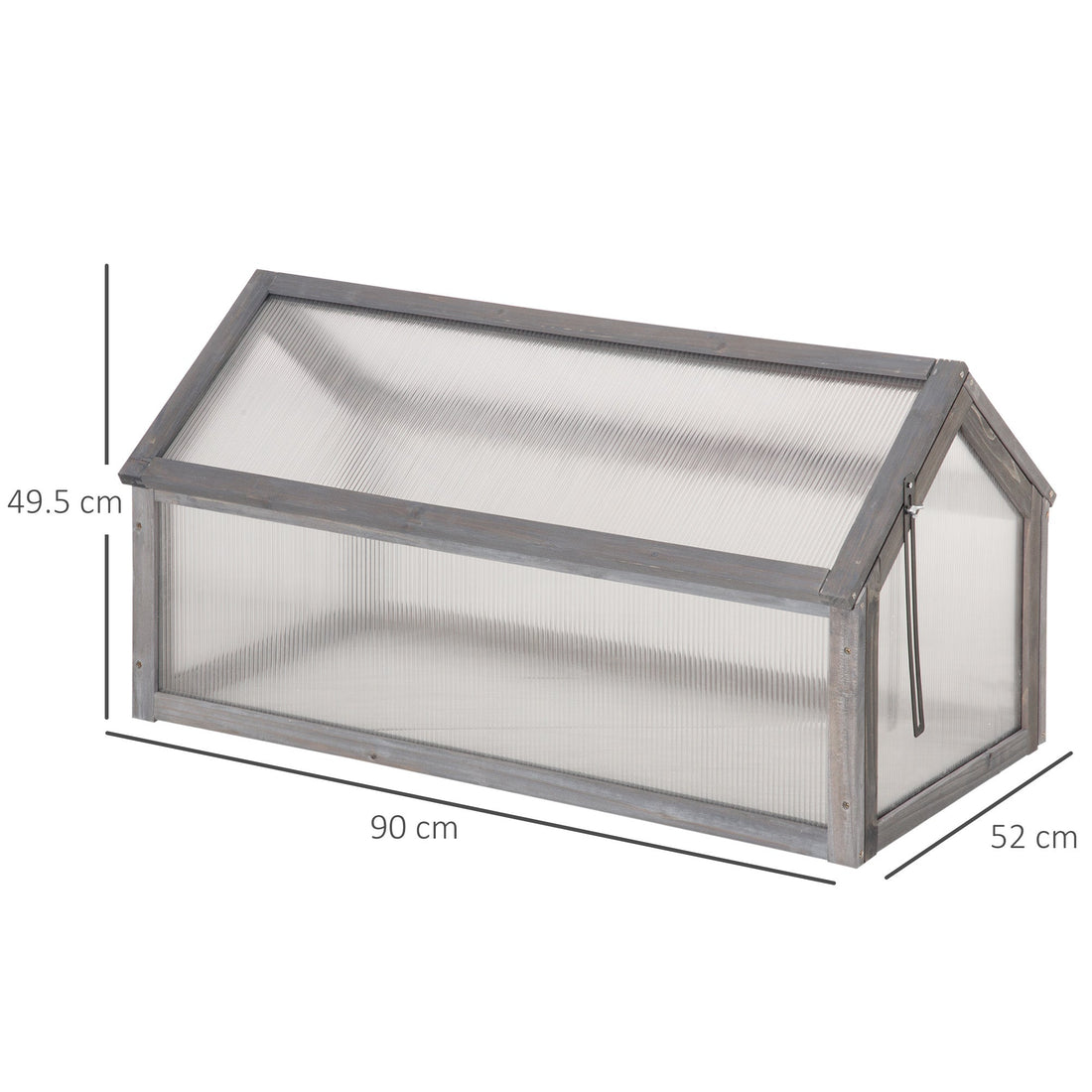Wooden Cold Frame Garden Polycarbonate Greenhouse with Openable Top Cover, Grow House for Flowers, Vegetables, Plants, 90 x 52 x 50cm, Grey