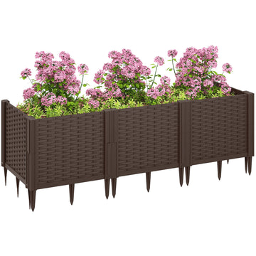 Plastic Raised Garden Bed, Modular Planter Box Kit, Garden Fence Edging Border for Flowers, Vegetables, Herbs, Brown