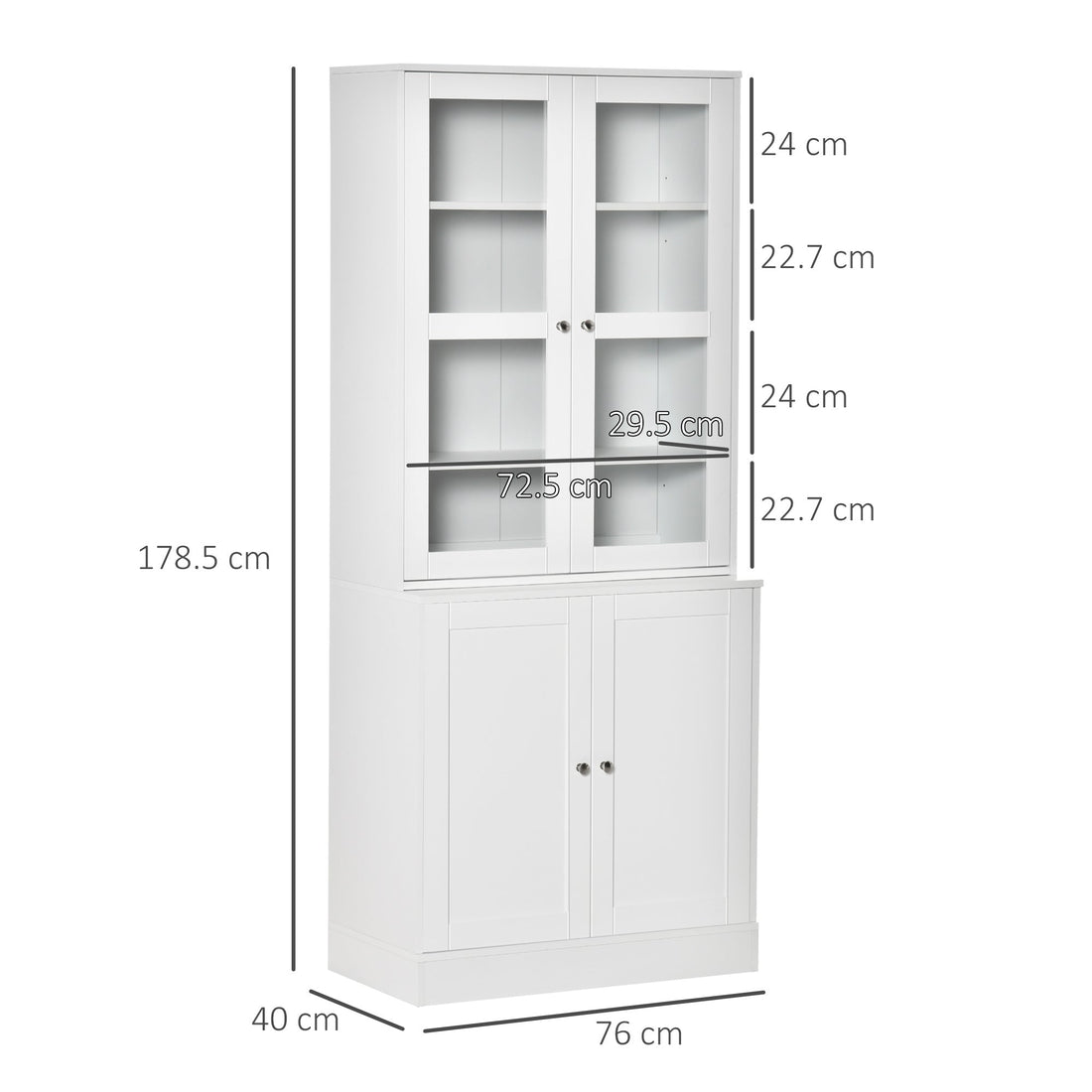 Modern Bookcase with Glass Doors, Display Storage Cabinet with Adjustable Shelves for Living Room, Study, Office, White