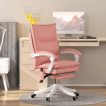 Vibration Massage Office Chair with Heat, Ergonomic Computer Desk Chairs, Faux Leather Desk Chair with Footrest, Armrest and Reclining Backrest, Pink