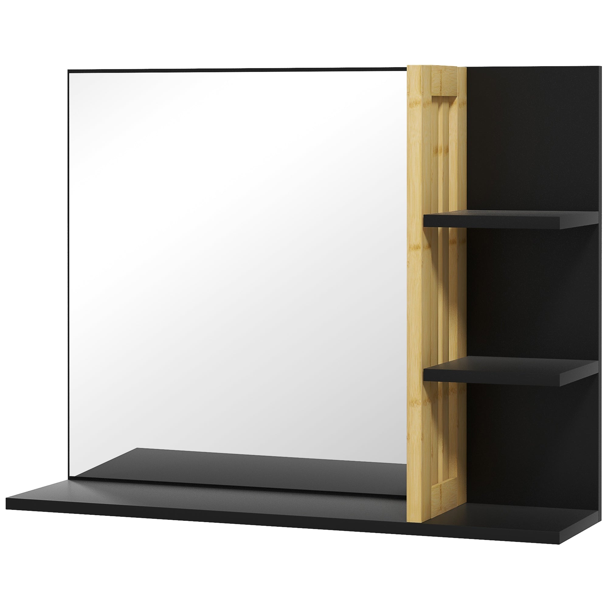 Bamboo Panel Bathroom Mirror, with Shelves