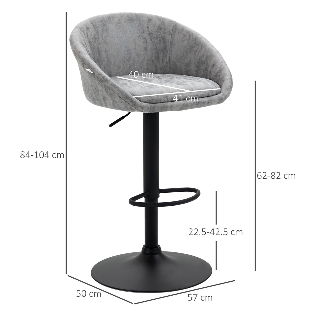 Modern Bar Stools Set of 2, Height Adjustable Swivel Barstools, PU Leather Upholstered Bar Chair with Backrest, Armrests and Footrest for Breakfast Bar, Counter, Kitchen, Light Grey