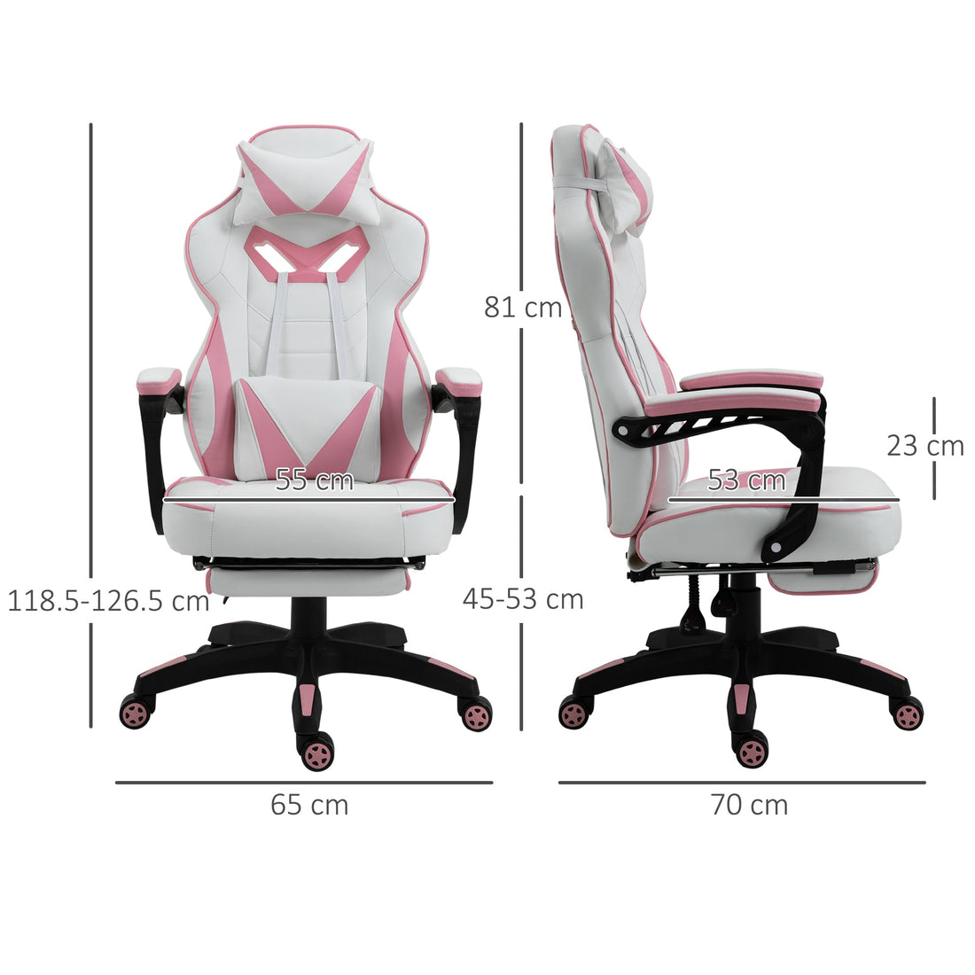 Computer Gaming Chair, Racing Desk Chair with Lumbar Support and Footrest, PU Leather Gamer Chair with Headrest and Swivel Wheels for Home, Pink