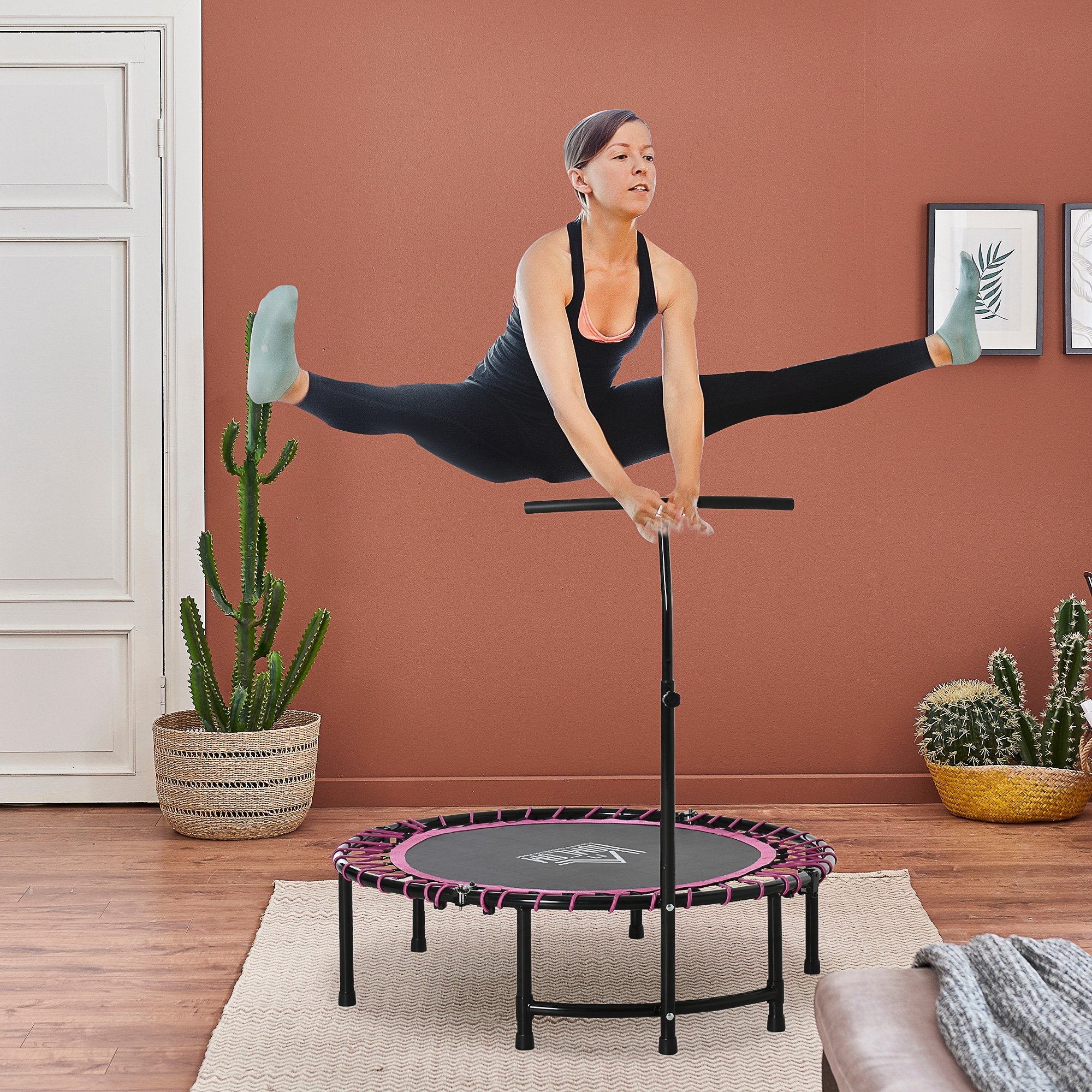 Mini Round Steel Frame Trampoline w/ Adjustable Handle, Pink