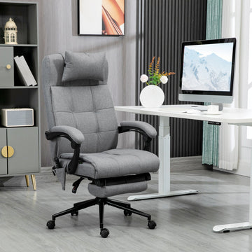Office Chair, 6 Point Massage Desk Chair, Computer Chair with Footrest & Head Pillow, 360° Swivel Recliner Chair for Home Office, Grey