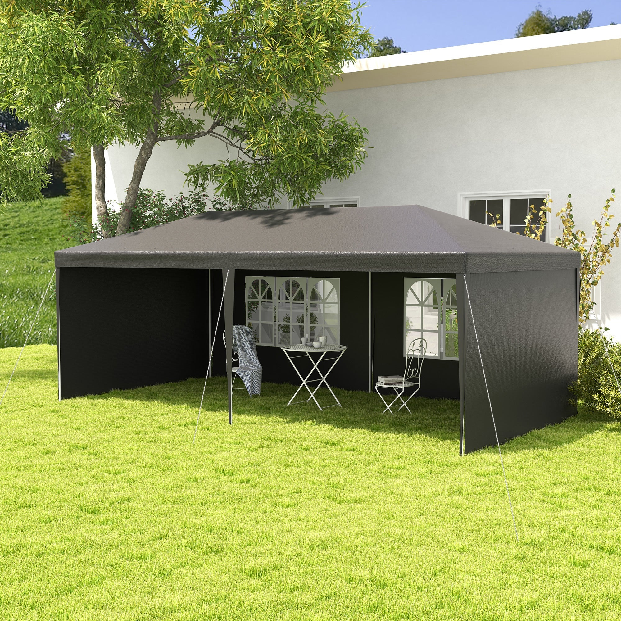 6 x 3 m Party Tent Gazebo Marquee Outdoor Patio Canopy Shelter with Windows and Side Panels Dark Grey