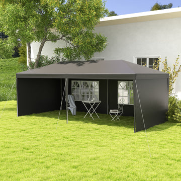 6 x 3 m Party Tent Gazebo Marquee Outdoor Patio Canopy Shelter with Windows and Side Panels Dark Grey