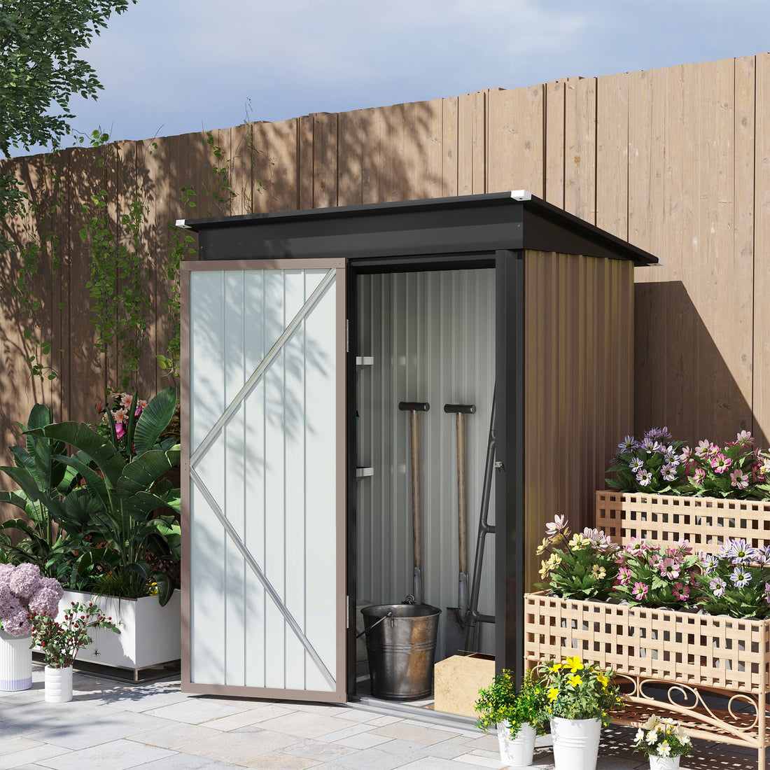 5 x 3ft Corrugated Steel Storage Shed, with Lock - Brown
