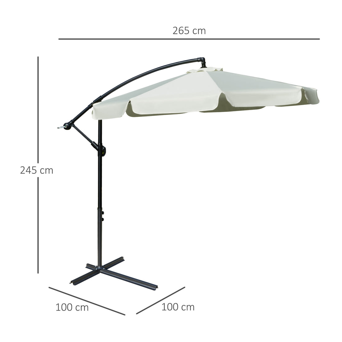 2.7m Garden Banana Parasol Cantilever Umbrella with Crank Handle and Cross Base for Outdoor, Hanging Sun Shade, Cream White