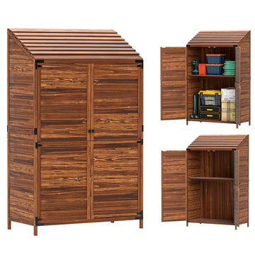 59 x 103.5 cm Two-Tier Wooden Garden Shed - Brown