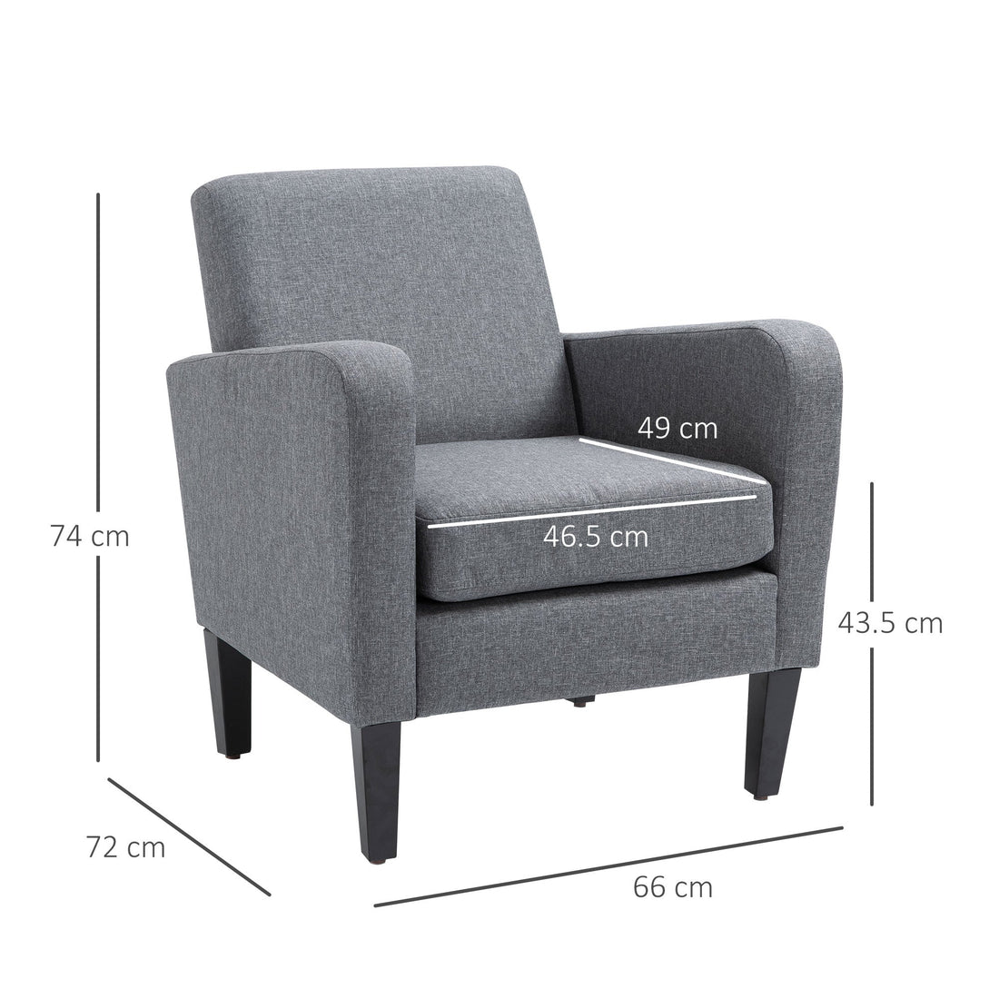 Modern Accent Chair, Occasional Chair with Rubber Wood Legs for Living Room, Bedroom, Grey