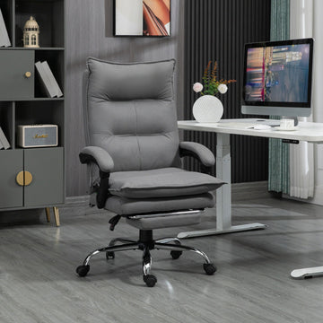Massage Office Chair with Footrest, Desk Chair with 6 Point Massage and Heat, 155° Reclining Back for Home, Thick Padding, Grey