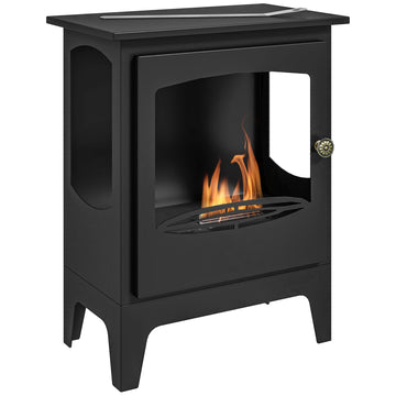 Freestanding Ethanol Fireplace, Steel Bioethanol Fireplace with Stainless Steel Flame Snuffer, 1.2L Tank, 3 Hours Burning Time for Indoor, Black