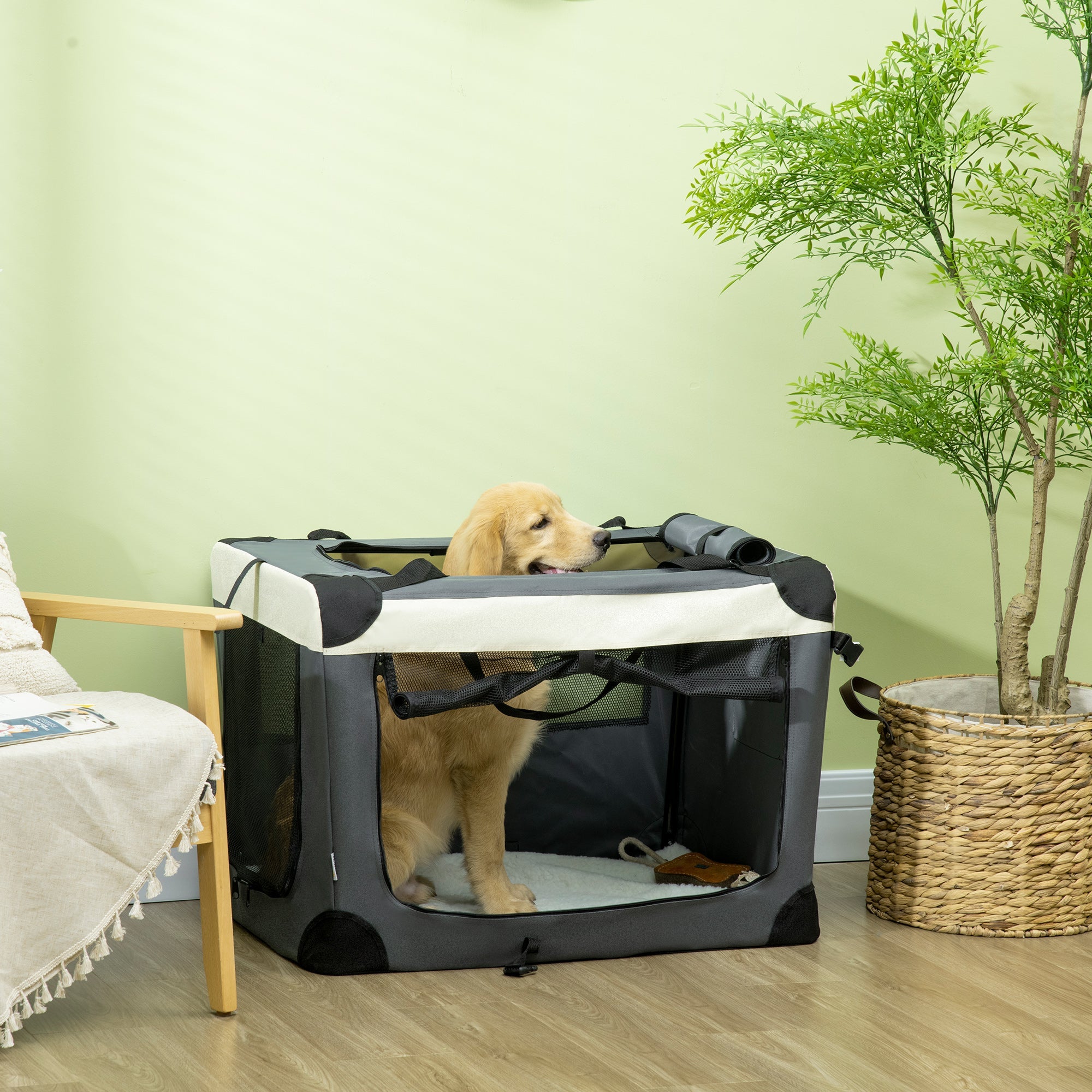 81cm Foldable Pet Carrier, with Cushion, for Medium Dogs and Cats - Grey