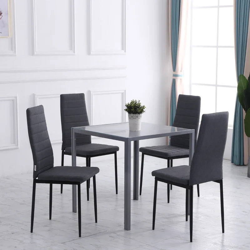 High Back Dining Chairs Modern Upholstered Linen-Touch Fabric Accent Chairs with Metal Legs for Kitchen, Set of 4, Grey