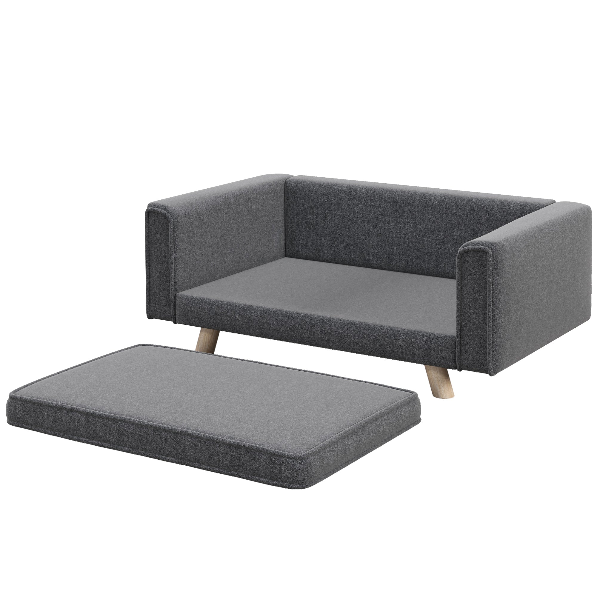Elevated Dog Sofa Bed, with Cushion, for Medium and Small Dogs, Grey
