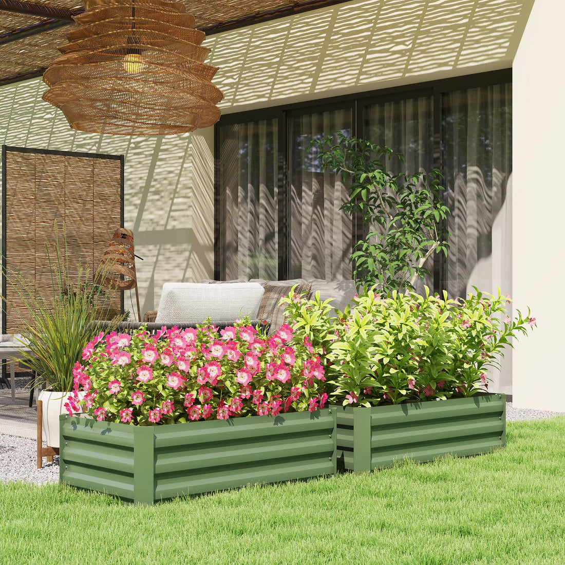 Set of Two 100 x 60cm Steel Planter Boxes -Green