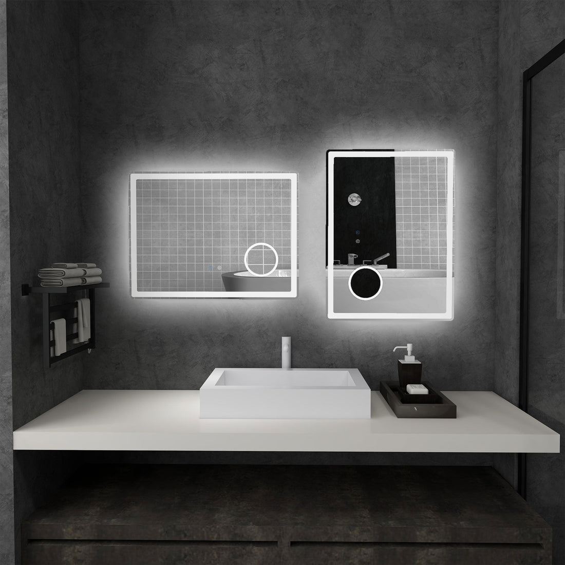 LED Bathroom Mirror with Lights, 3X Magnifying Mirror, Dimming Lighted Bathroom Mirror, Vanity Mirror with 3 Colour Front and Backlit, Smart Touch, Anti-Fog, Horizontal and Vertical, 80x60cm