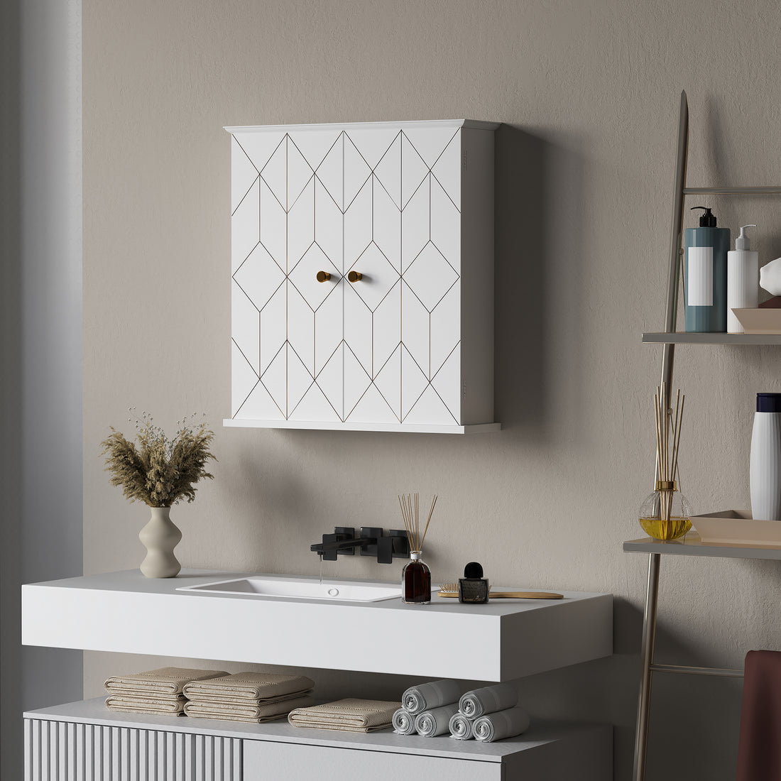 Bathroom Cabinet Wall Mounted, Bathroom Wall Cabinet Medicine Cabinet with 2 Doors, Adjustable Shelf, White