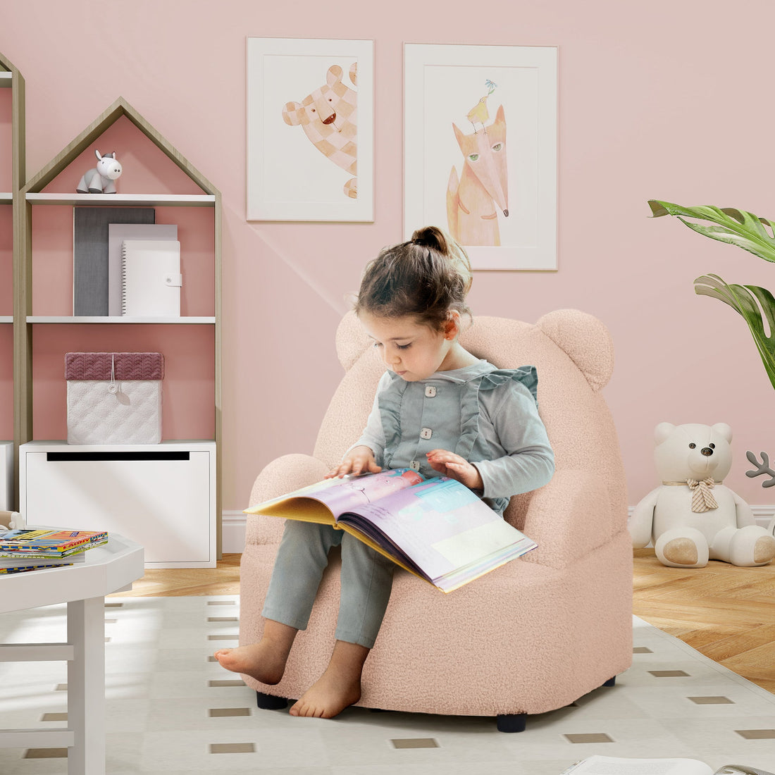 Kids Armchair, Bear Shaped Toddler Chair for Bedroom Playroom Living Room, Aged 18 Months to 3 Years - Pink
