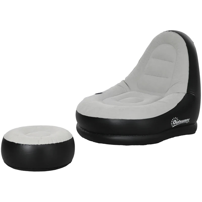 Inflatable Tub Chair and Footstool, Grey