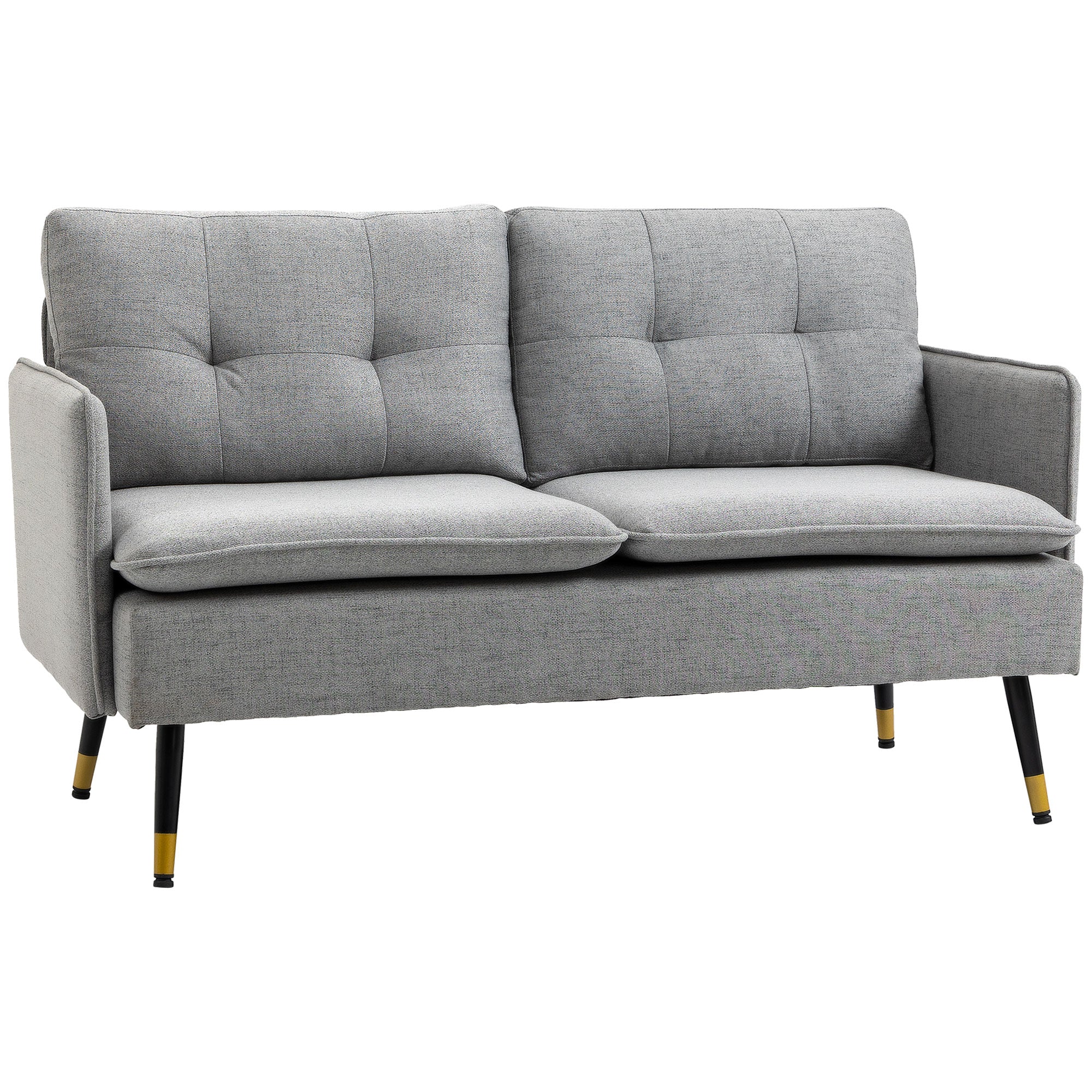Modern Two Seater Sofa, Button Tufted Loveseat with Cushions and Steel Legs for Living Room, Guest Room, Grey