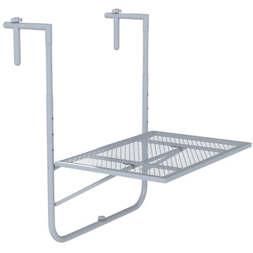 Balcony Hanging Table, Metal Wall Mount Desk, Adjustable Folding Balcony Deck Table for Patio and Garden, Grey