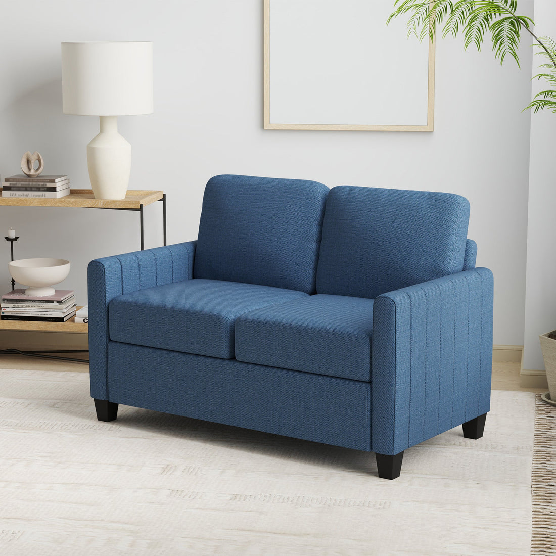 HOMCOM Modern Boxy Linen-Look Two-Seater Sofa - Blue