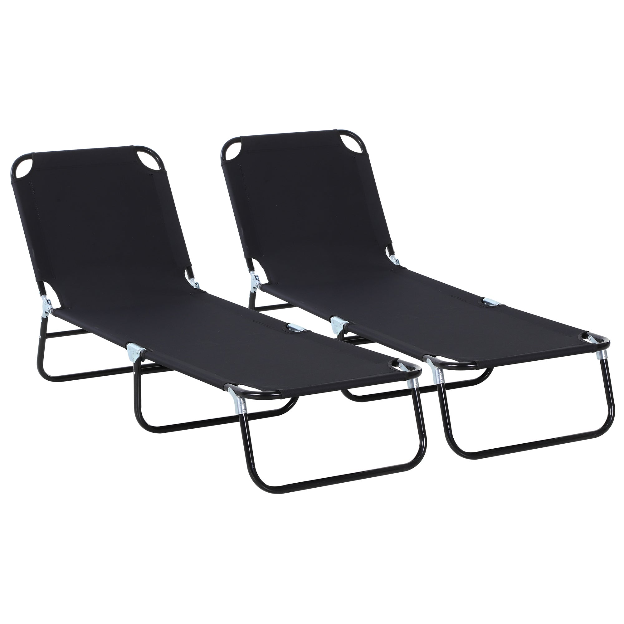2 Piece Foldable Sun Loungers with 5-Position Adjustable Backrest, Outdoor Portable Recliner Chaise Lounge Chairs with Breathable Mesh Fabric, Black